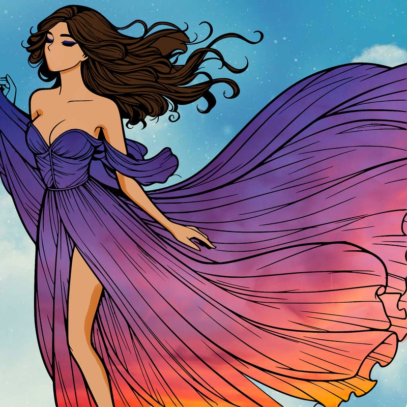 realistic woman in dress flowing the the wind
