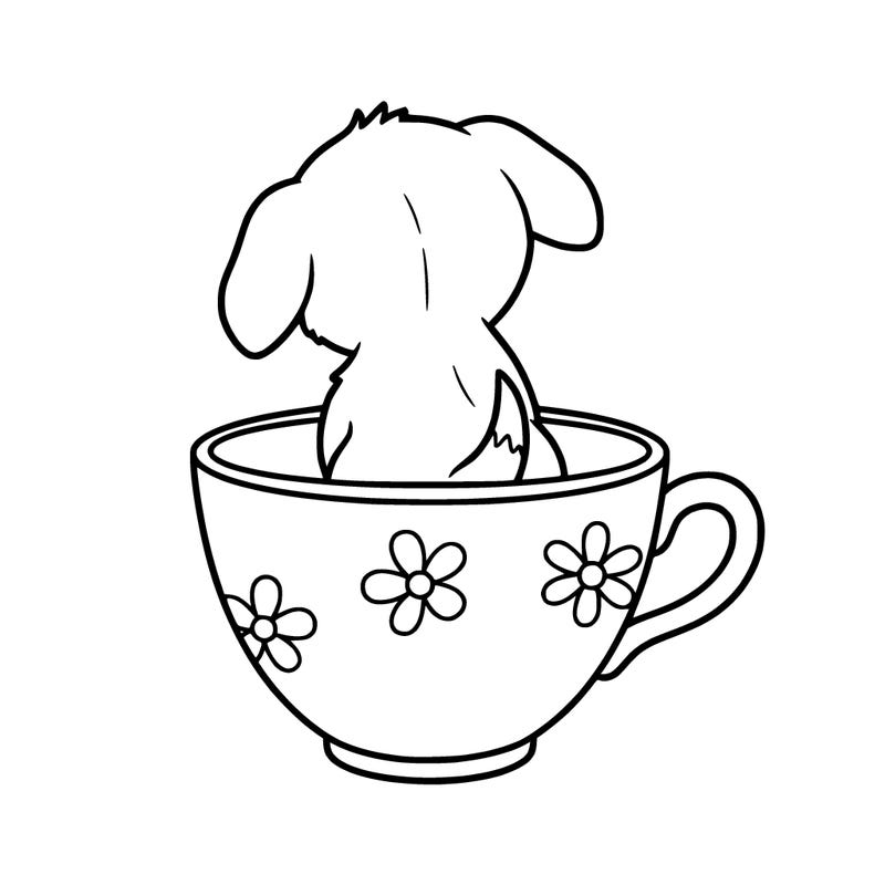 cartoon puppy siting in a tea cup