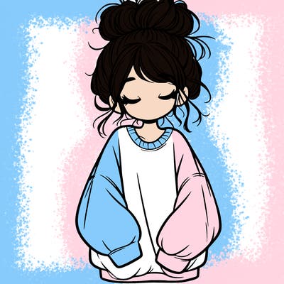 girl with baggy sweatshirt and messy bun