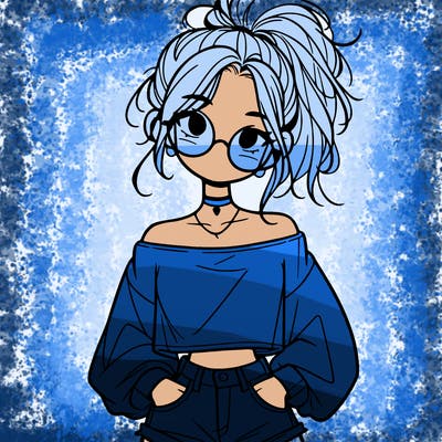 girl with a messy ponytail glasses a baggy crop top and jean shorts