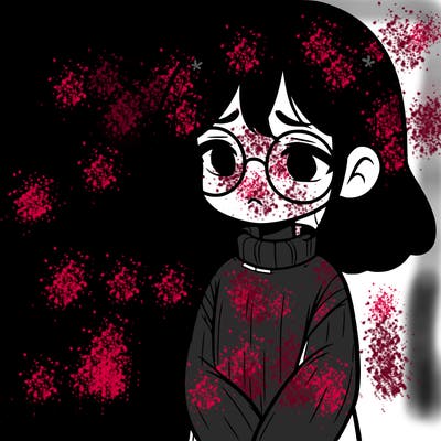 sad girl with glasses in a sweater
