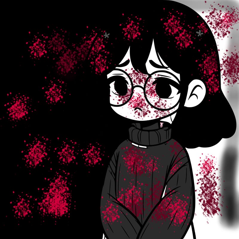 sad girl with glasses in a sweater