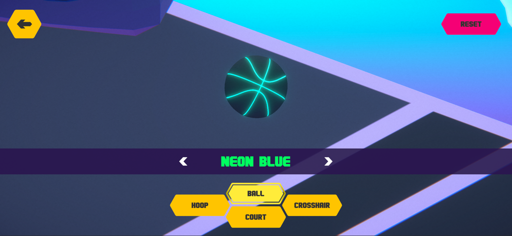 First Person Hooper - Customization menu in First Person Hooper showing a neon blue basketball option