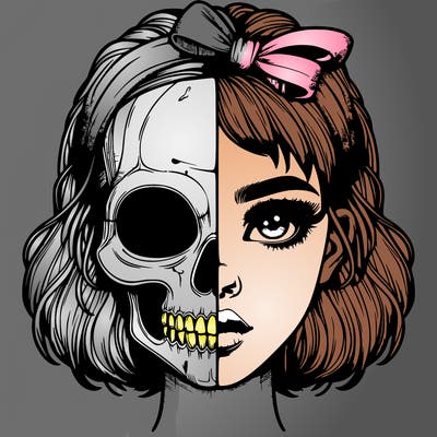 realistic girl with half skull mask