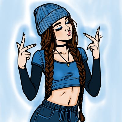 realistic teenage girl with braids and a beanie and crop top doing 🫶🏼