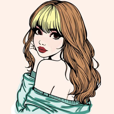 realistic girl with bangs looking over her shoulder