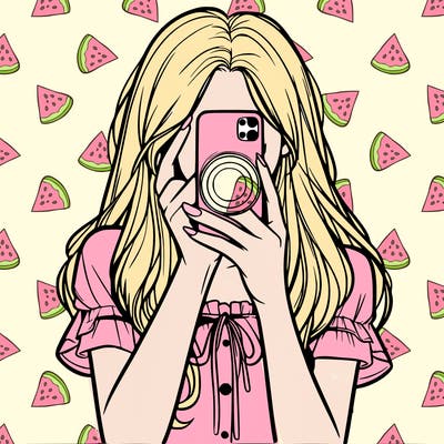 a realistic girl holding her phone taking pictures