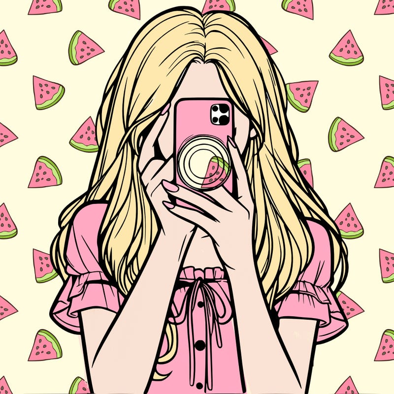 a realistic girl holding her phone taking pictures