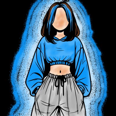 realistic girl faceless with baggy pants and a crop top