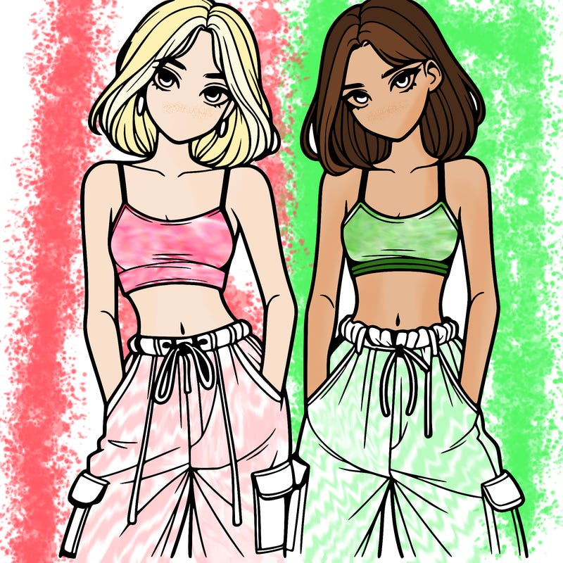 two girls with crop top with baggy pants