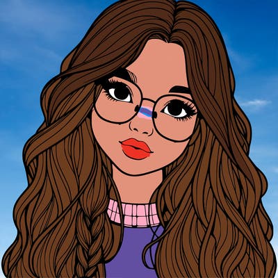 girl with long hair and freckles and glasses realistic