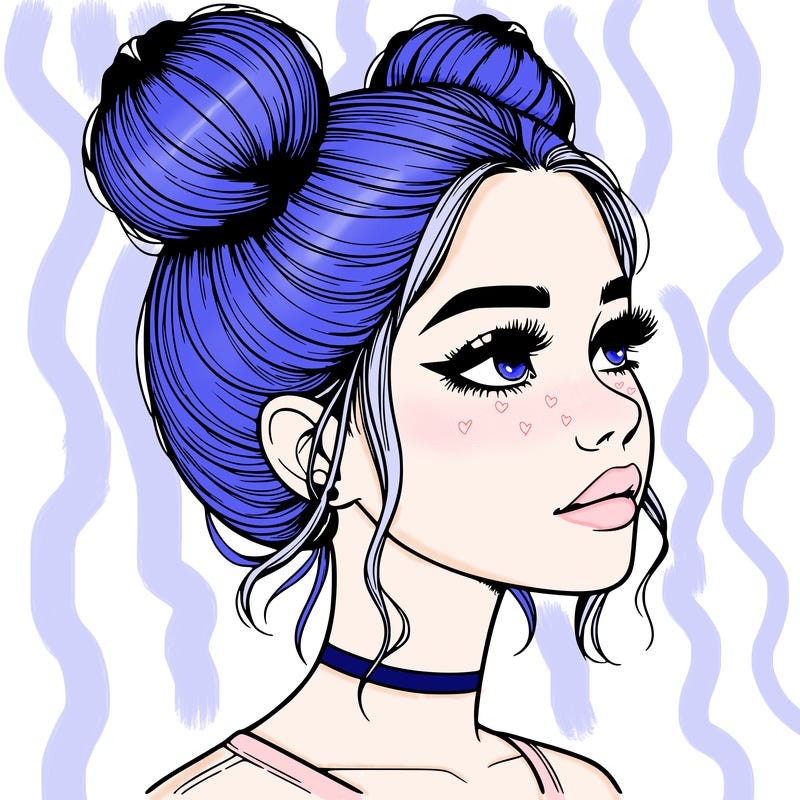 realistic girl with buns on the top of her head
