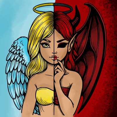 realistic angel half demon