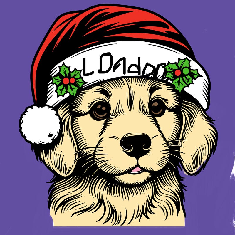 realistic dog wearing a santa hat