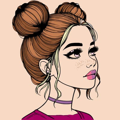 realistic girl with buns on the top of her head