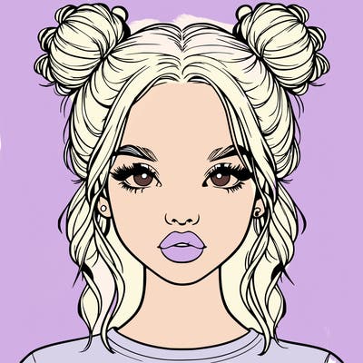 realistic girl with two buns in hair and lips