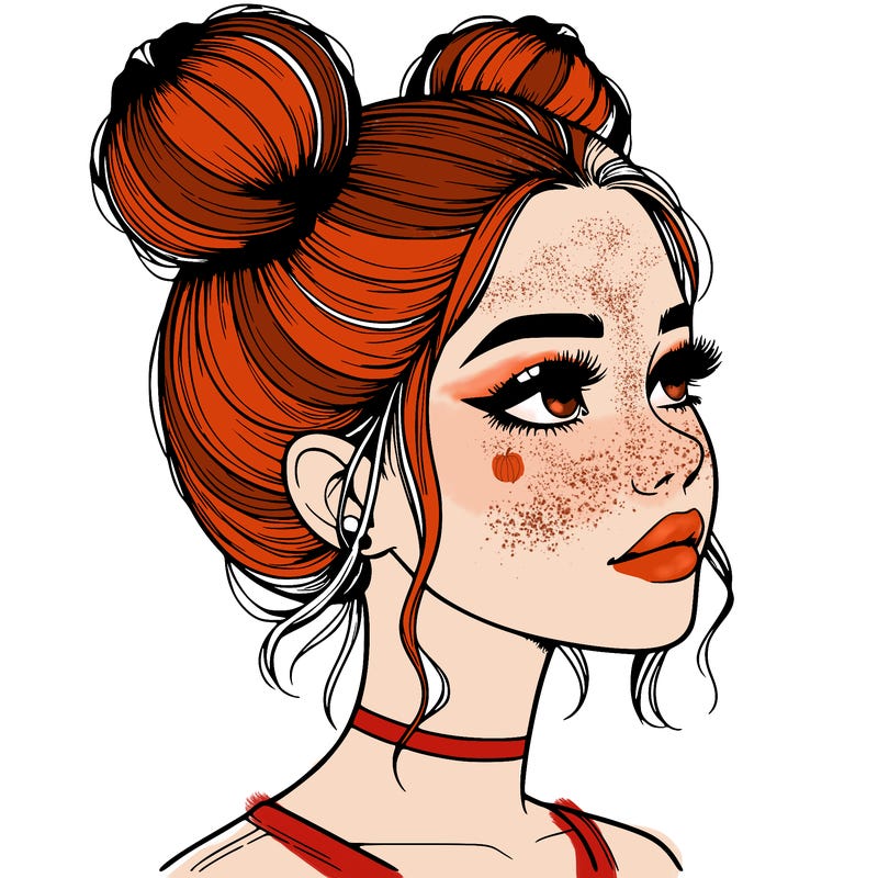 realistic girl with buns on the top of her head