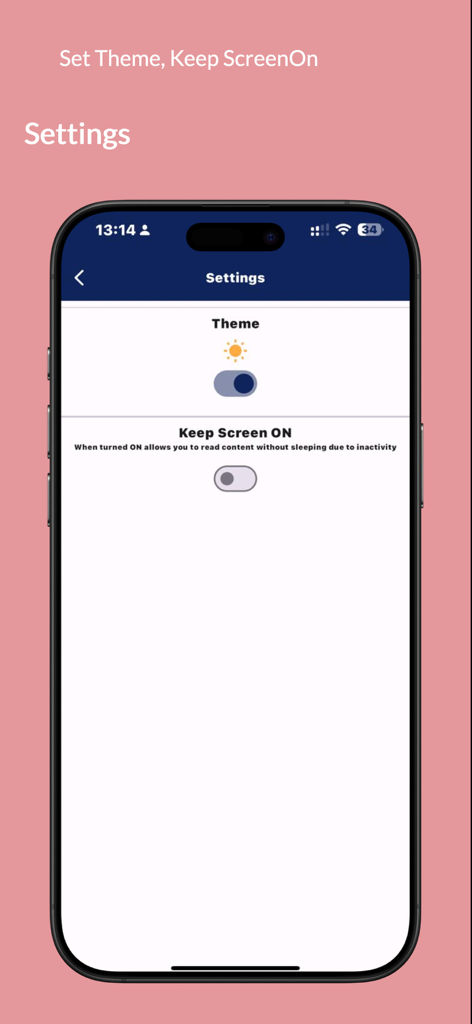 Difela Tša Luthere SA - Settings screen for the Difela Tsa Luthere SA app showing theme and screen on options
