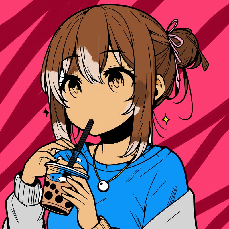 manga character drinking boba