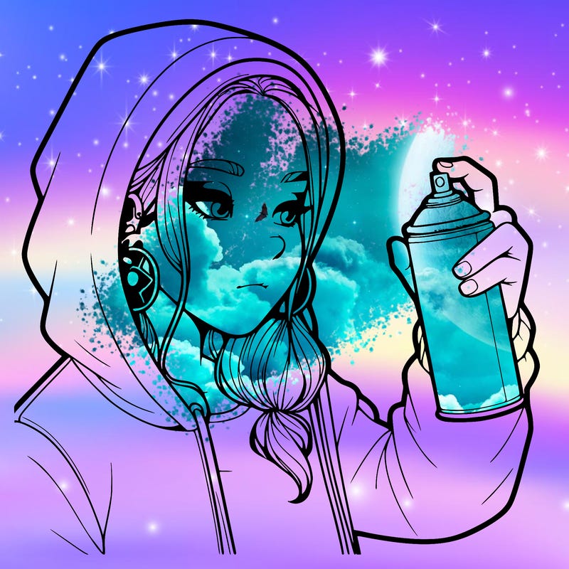 a realistic girl, spray painting