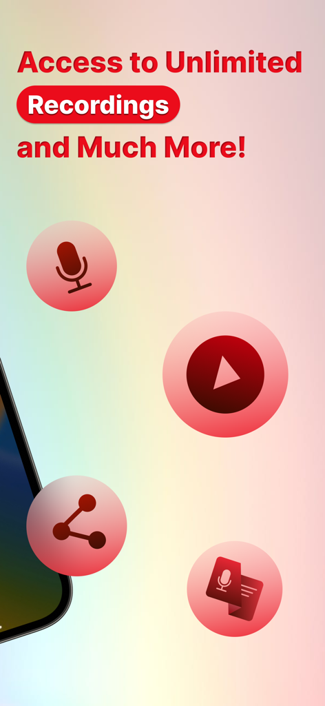 Call Recorder App: Record Call - Call recorder app features showing icons for recording, playback, sharing, and transcription.