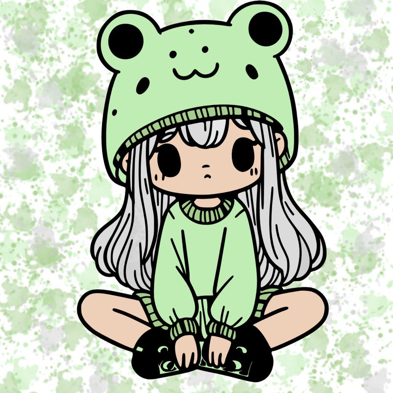 a girl wearing a frog hat and some frog socks