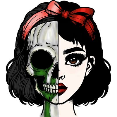 realistic girl with half skull mask