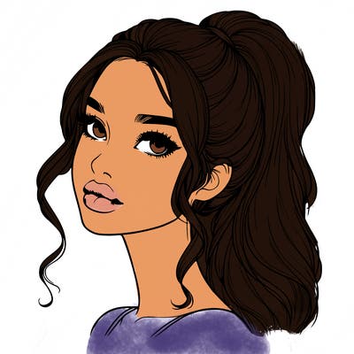 realistic girl with a ponytail on her hair and lips