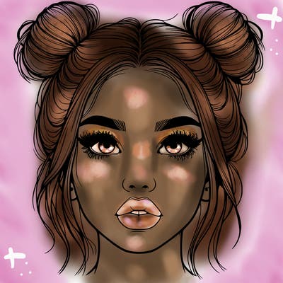 realistic girl with two buns on her hair and lips
