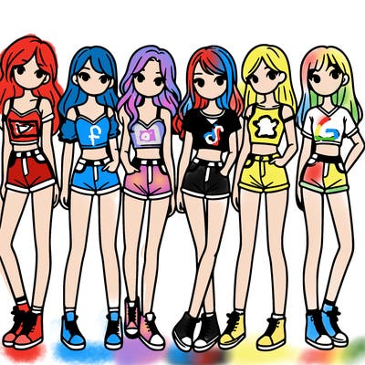 a group of girls wearing crop tops and shorts