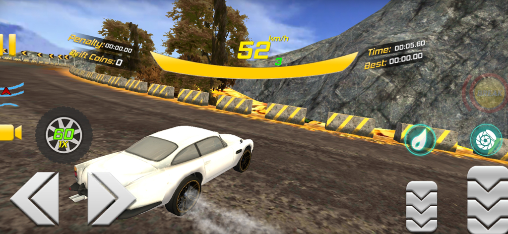 Real Drift Racer : Car Game - Carro esportivo branco fazendo drift em uma estrada de montanha no jogo mobile Real Drift Racer