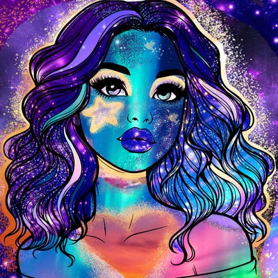 realistic girl with wavy hair and lips