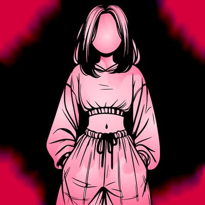 realistic girl faceless with baggy pants and a crop top