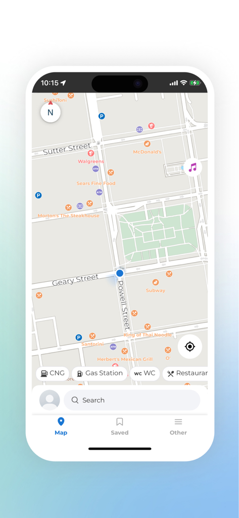 Neshan Map app interface showing local street navigation and points of interest