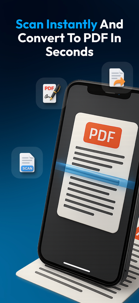 PDF Scanner : File Manager - Un smartphone escaneando un documento en papel para convertirlo instantáneamente en un archivo PDF digital