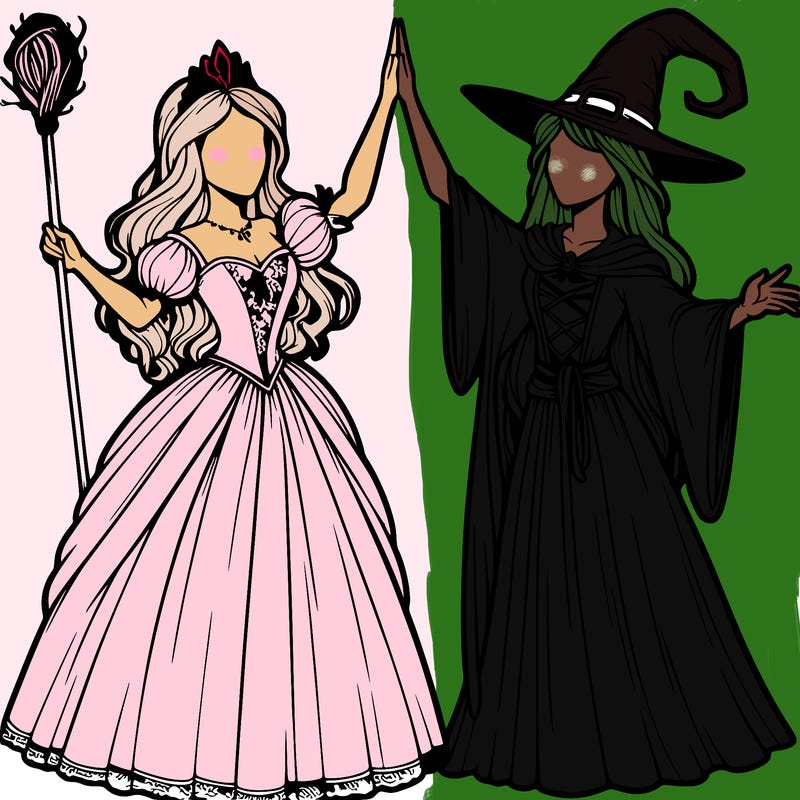 detailed realistic split of a princess and a witch