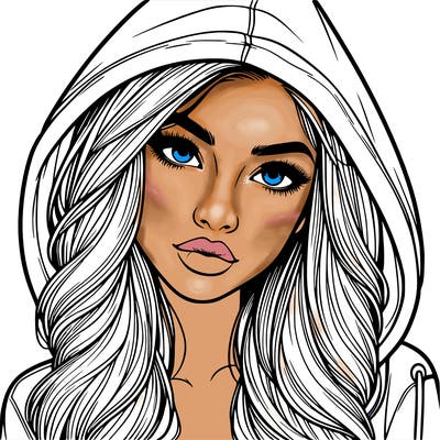 realistic beautiful girl with a hood on