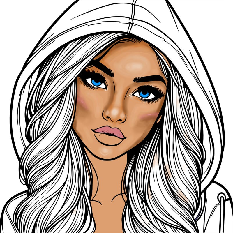 realistic beautiful girl with a hood on