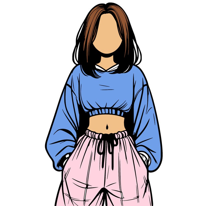 realistic girl faceless with baggy pants and a crop top