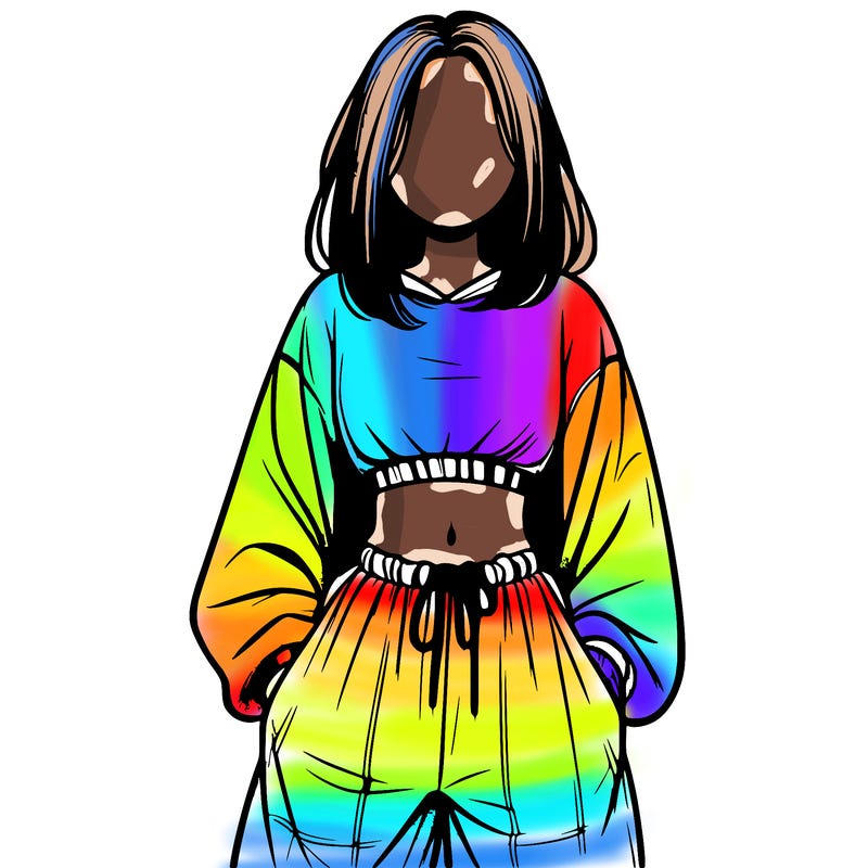 realistic girl faceless with baggy pants and a crop top