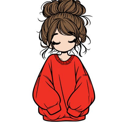 girl with baggy sweatshirt and messy bun