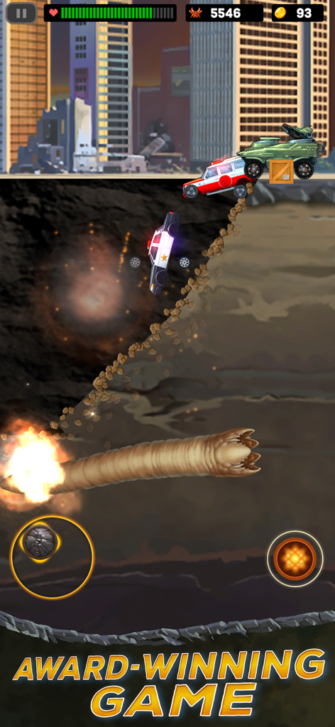 Death Worm™ Deluxe - A giant underground worm attacking cars and tanks in a city environment
