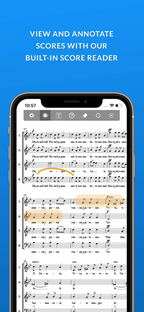 IMSLP - A mobile screen showing the IMSLP app score reader with annotated sheet music.