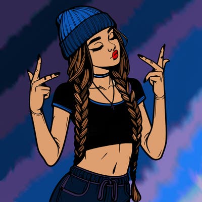 realistic teenage girl with braids and a beanie and crop top doing 🫶🏼