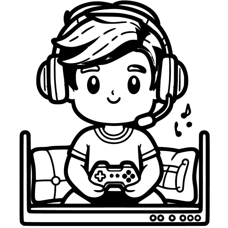 a boy with headsets on playing on the tv
