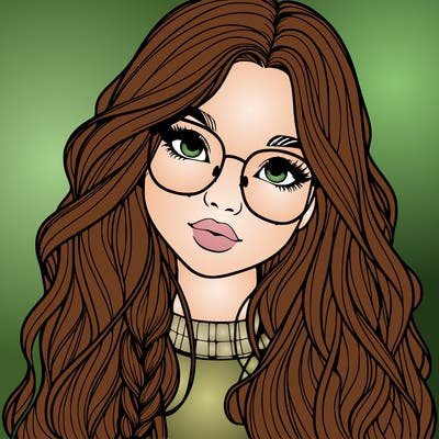 girl with long hair and freckles and glasses realistic