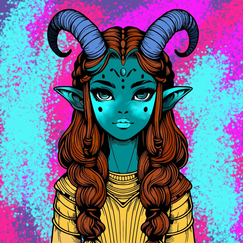 realistic alien girl with horns