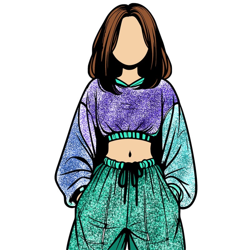 realistic girl faceless with baggy pants and a crop top