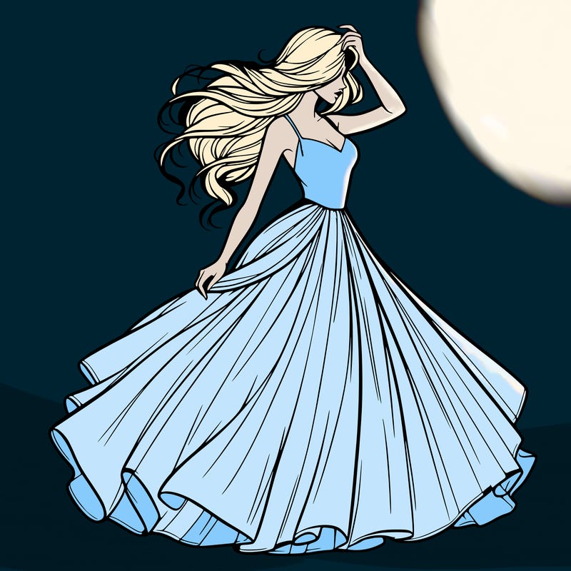 realistic woman with dress flowing in the wind