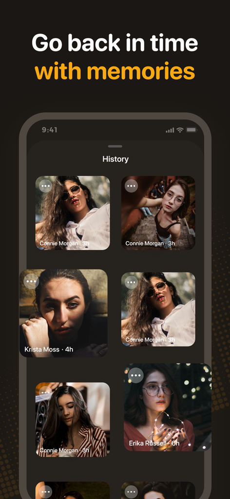 A screen displaying a grid of shared photo memories in the Live Pic Widget history feature.